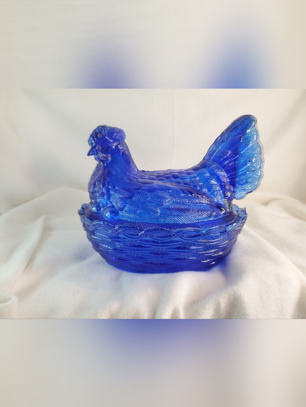 Vintage Mosser Colbolt Blue Glass Chicken Nest w/ Eggs